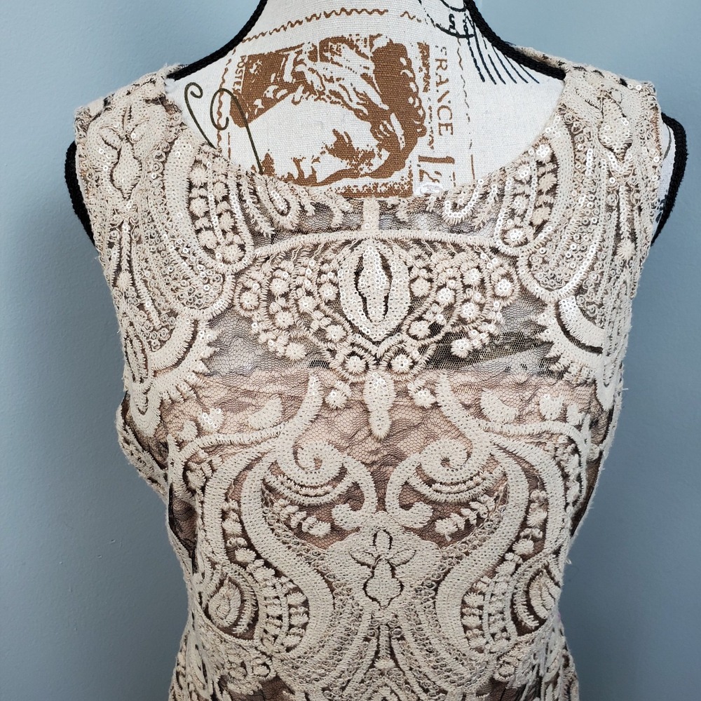 Calvin Klein Cocktail Dress Womens 10 Brown Embroidered Lace Overlay Back Zip - Picture 5 of 9